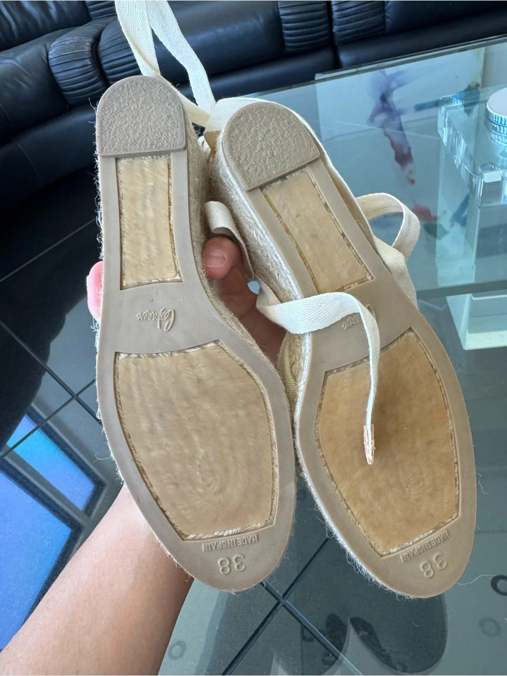 Beige Canvas Espadrille Wedge with Ankle Ties